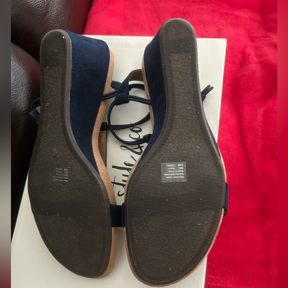 STYLE & COMPANY Womens Navy T-Strap Wedge Slip On Slingback Sandal - Picture 3 of 4